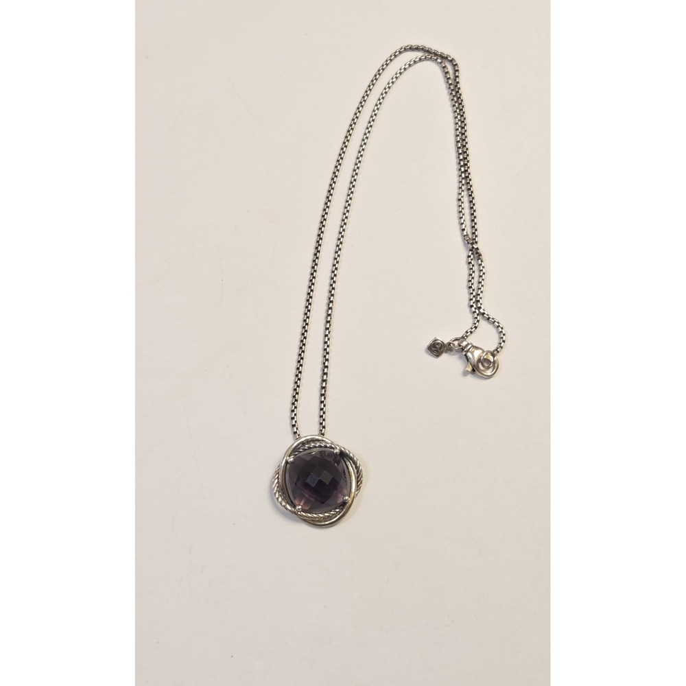 David‎ Yurman Sterling Silver Cushion Cut Amethyst Infinity Pendant Necklace 18"